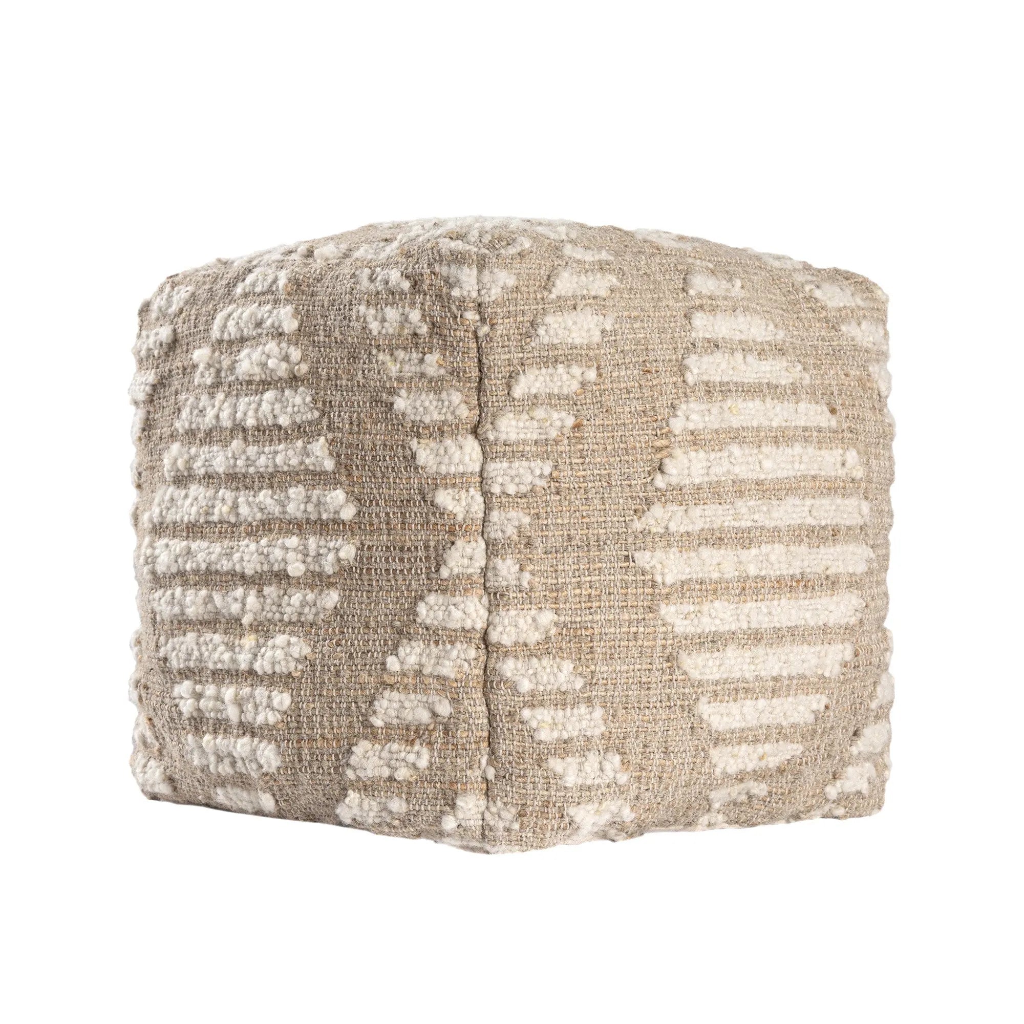 18" Ivory and Natural Cotton Jute And Wool Geometric Cube Pouf Ottoman Homeroots Living Room